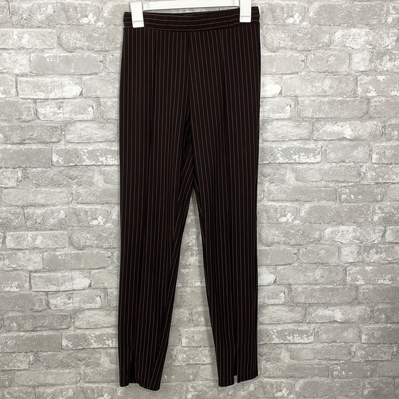 SANS SOUCI Skinny Pinstripe Brown Pants - Picture 1 of 7